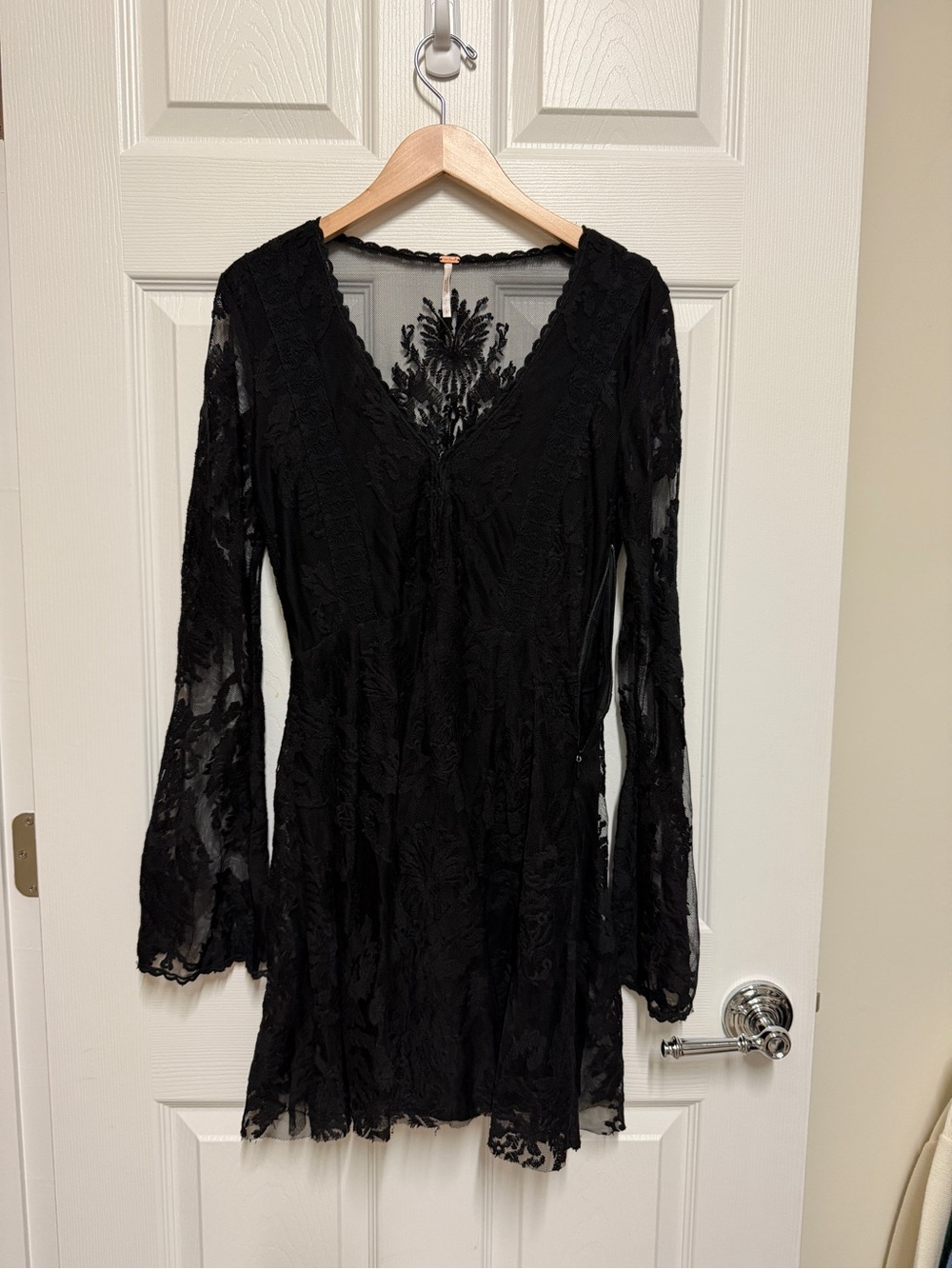 FREE PEOPLE Black Lace V-Neck Women's Dress